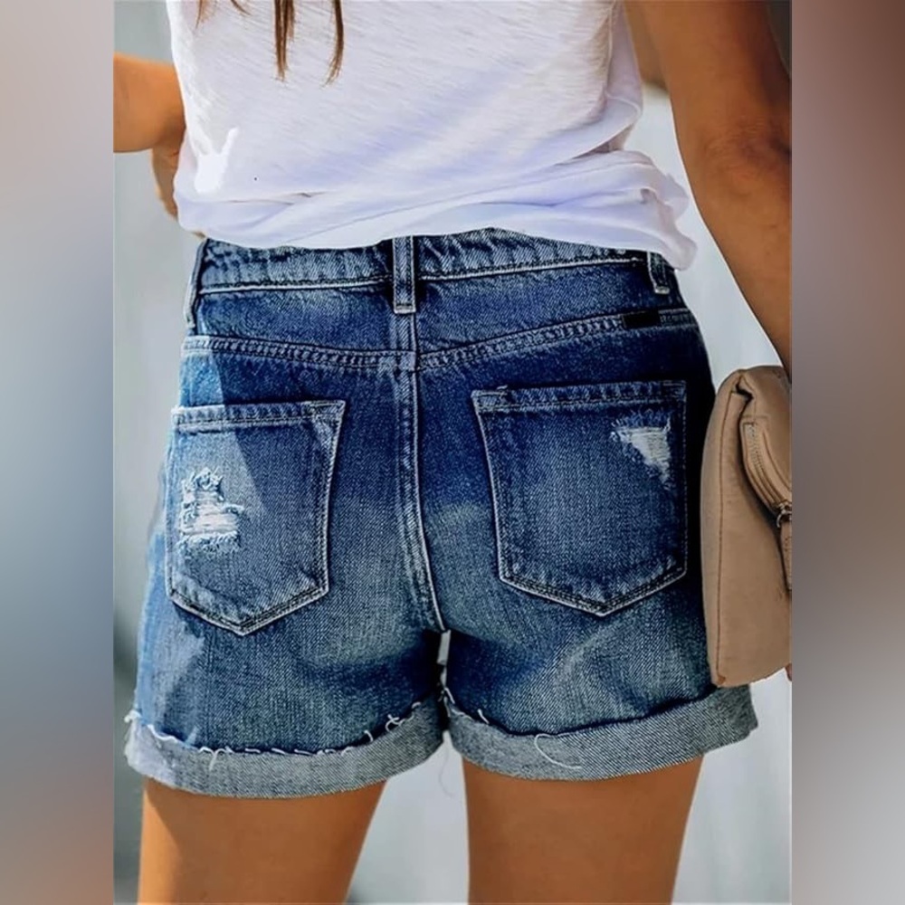 RESERVED REG NWOT Angerella Women’s Mid Rise Ripped Jean Denim Shorts X-Large XL - Picture 4 of 16